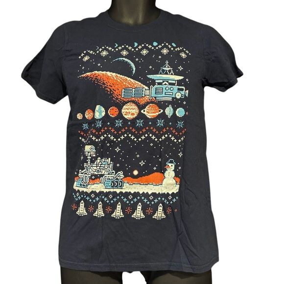 December Loot Crate Exclusive Ugly Holiday Sweater T-Shirt NASA 8 Bit Space Men’ - Picture 1 of 3